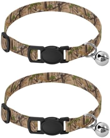 Leopards Tree Branches Natural Collar with Bell for Dog Puppy 2 Pack Pet Collar Adjustable Length 10.6" to 17.1"
