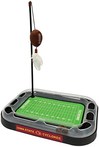 Pets First 5-in-1 Cat Scratcher Toy: Iowa State Cyclones Football Field Cat Scratcher with Catnip Filled Plush Football & Feathers