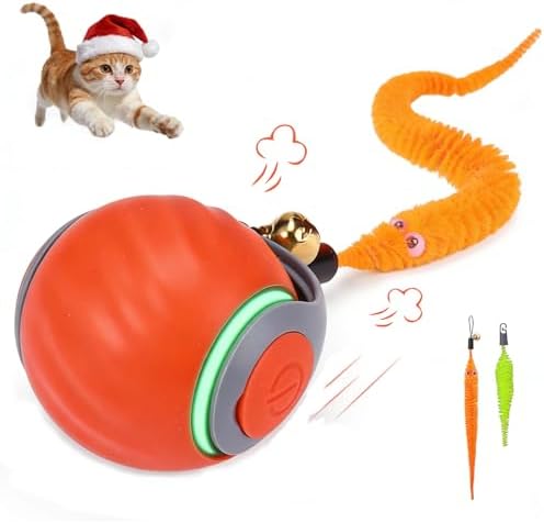 Smart Cat Toy Ball, Automatic Rolling Interactive Cat Toys, Rechargeable Cat Enrichment Toy with 2 Tails, Perfect for Kittens & Indoor Cats- Orange