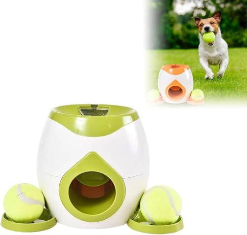 Interactive Dog Training Toy, Dog Tennis Ball Food Reward Machine with Automatic Treat Dispenser, Rechargeable Tennis Ball Throwing Machine for Small to Medium Dogs (Green)