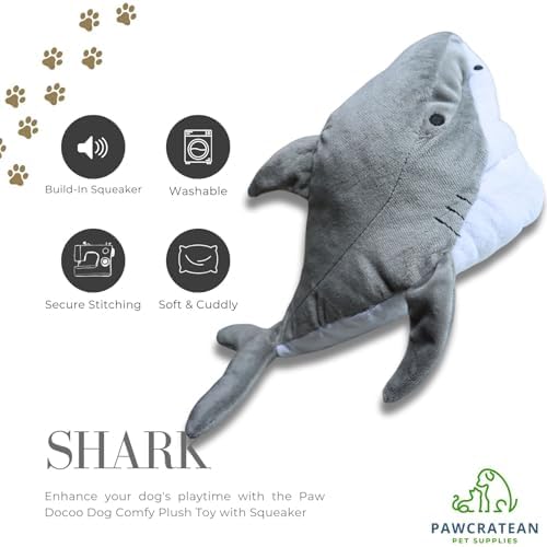 7" Squeaky Plush Toy for Puppies Small Dogs, Grey Shark