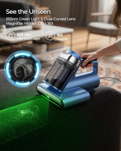 Teant Bed Mattress Vacuum, 18 kPa & Green Light Dust Detection, MV-Grey
