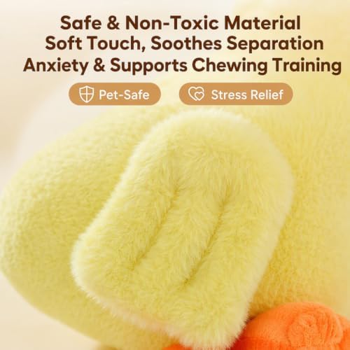 Funny 15" Yellow Quacky Squeaky Plush Duck Dog Toy, Anxiety Relief, Companion Toy for Small Medium Large Dogs