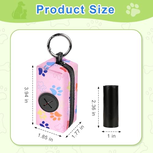 2pack Dog Poop Bag Holder with 2 Roll Bags Lightweight Zipper Dog Poop Bag Holders for Leashes Reusable Small Puppy Pet Waste Bags Dispenser Pouch with Clip Paw Pink/Purple