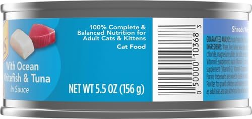 Friskies Purina Shreds with Ocean Whitefish and Tuna in Sauce Wet Cat Food - 5.5 oz. Cans (Pack of 48)