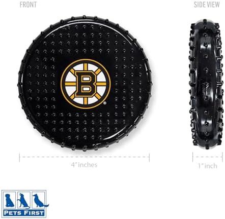 Pets First NHL Boston Bruins Hard-Nylon Bacon-Flavored Hockey-Puck Chew Toy, Indestructible Dog and Cat Chewy Toy, Tug, Fetch Toy, Sporty Fun Toy for Dogs