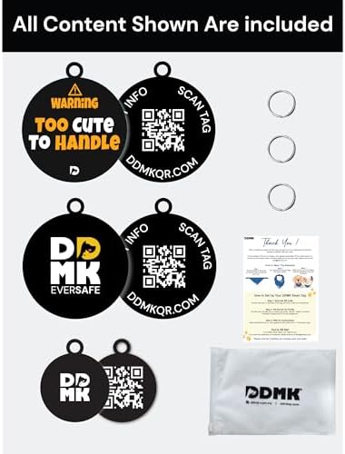 DDMK Smart Pet Tag Set | Includes 3 Tags | QR Code for Instant Alerts | Custom Pet Profiles | Durable & Waterproof | No Subscriptions or Fees |45-Too Cute to Handle