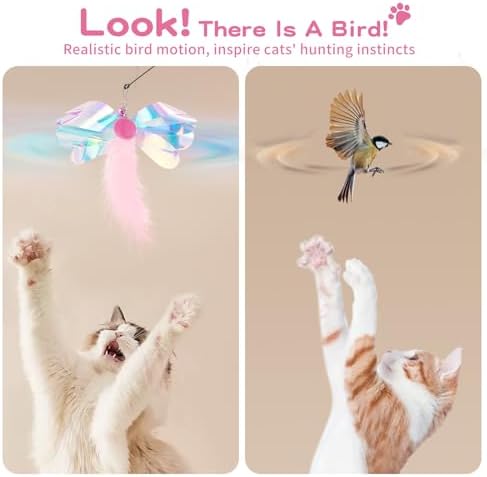 Pawaboo Cat Feather Wand Interactive Toy, 2 Feathers + 1 Wand with Bell