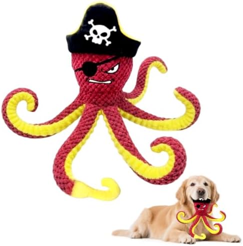 MAXBECK Interactive Octopus Dog Toy, Plush Dog Toy with Crinkle Paper & Squeaker, Tug of War Dog Toy for Small Medium Large Dogs, Soft Dog Chew Toy for Indoor Play, Puppy Training (I-Octopus-Red)
