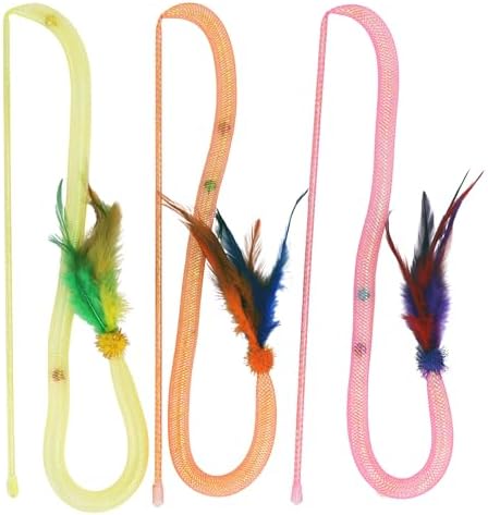 Cat Toys for Indoor Cats, Interactive Wand Toy 3 Pack with Feather and Bell