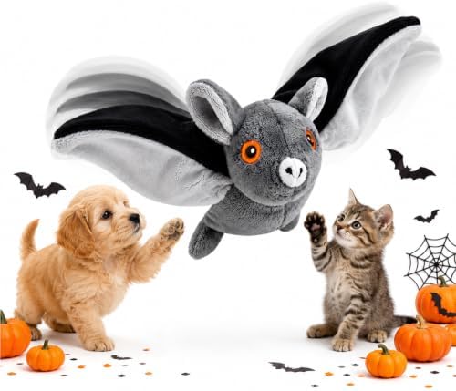 Bat Dog Toy, Interactive Flapping Wings and Chirping Sounds, Rechargeable Hanging and Ground Chase Toy for Small Dogs and Cats