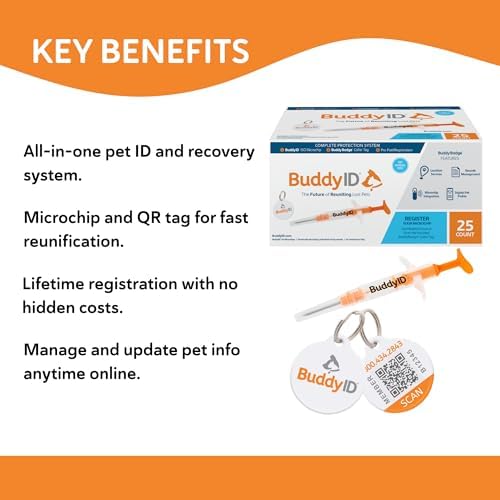 BuddyID Complete Protection System with ISO Microchip & QR Pet Tag, 25ct
