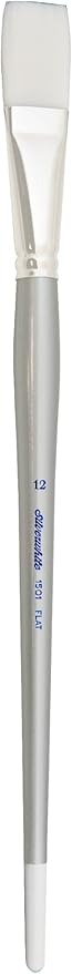 Silver Brush Limited 1501-12 Silverwhite Flat Paintbrush for Watercolor, Gouache, Inks, Dyes, Fluid, & Flow Acrylic, Size 12, Long Handle