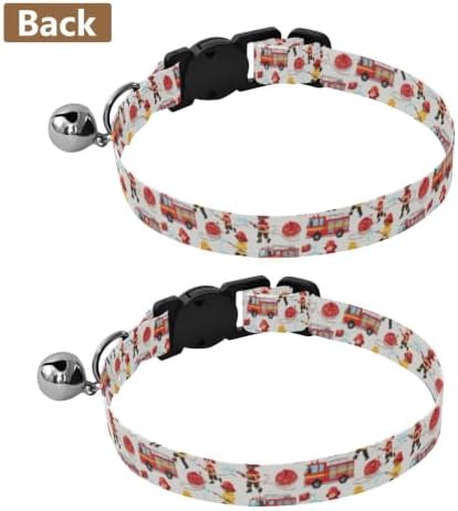 2 Pack Cat Collars Cartoon Firefighters Cat Collar Breakaway with Bell, Adjustable Length 10.6" to 17.1"