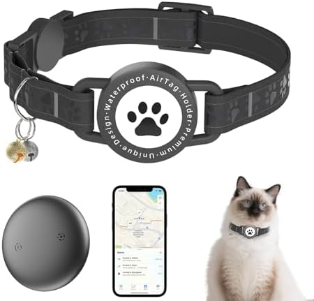 GPS Cat Tracker Collar (iOS & Android), No Month Fee Pet GPS Tracker Black