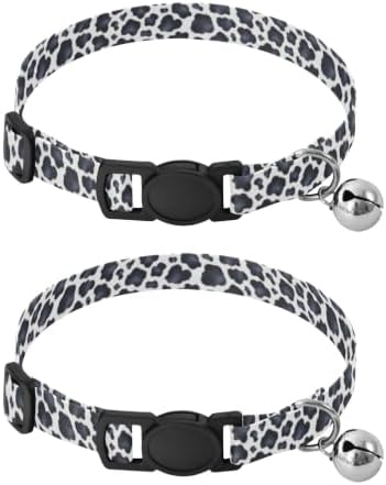 Black White Cow Spots Collar for Kitten, 2 Pack Decorative Pet Collar with Bell