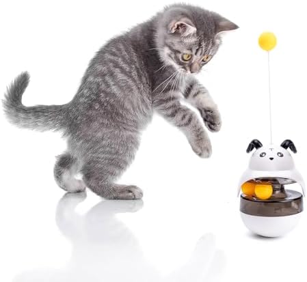Cat Treat Puzzle Toy, Auto-Balancing Pet Food Dispenser - Brain Stimulating - Slow Feeder - Boredom Relief Kitten Toys, Interactive Training, Toy for Indoor Bored Cats (White, Sheep)