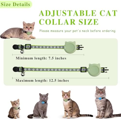 Tensho 2-Pack Breakaway Cat Collar with Airtag Holder, Bell（Blue and Green）