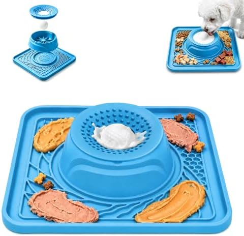 Slow Feeder Dog Bowl & Lick Mat,2-in-1 Dog Lick Bowl with Interactive Rolling Ball for Liquid and Thick Treats,Anti-Slip Dog Lick Bowl for Dogs & Cats