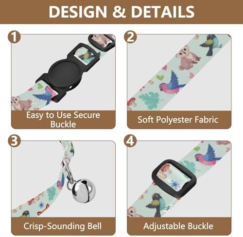 Cute Woodland Animals Bear Dog Collar with Bell 2 Pack Small Dog Collar Adjustable 10.6 to 17.1 Inches