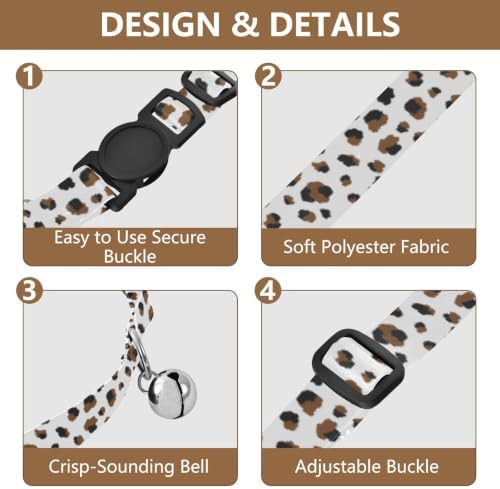 Brown Black Spots White Pet Collars for Cats, 2 Pack Cat Collars with Bell