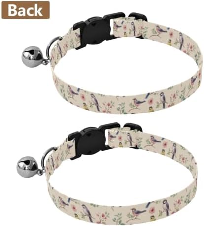 2 Pack Kitten Collar Watercolor Colorful Birds Bell Collar for Small Dogs, Adjustable 10.6 to 17.1 Inches