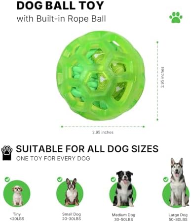 Dog Toy Balls, Dog Ball with Built-in Rope Toys, Dog Chew Toy for Boredom