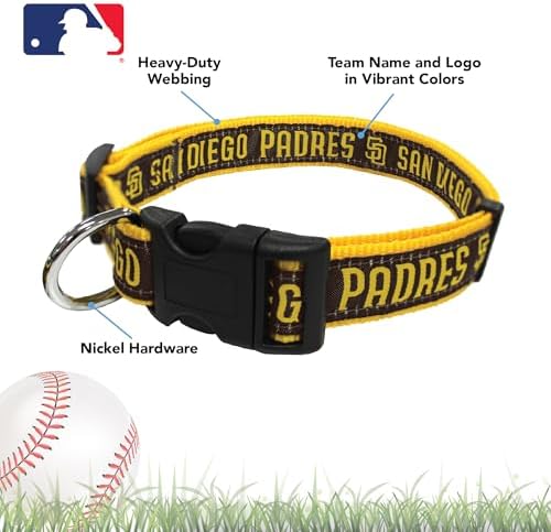 MLB San Diego Padres Licensed PET COLLAR- Heavy-Duty, Strong, and Durable Dog Collar. Available in 29 Baseball Teams and 4 Sizes
