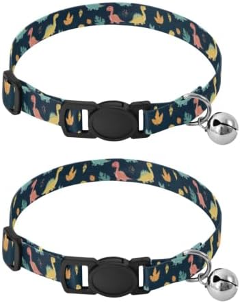 Colorful Cartoon Dinosaurs Cat Neck Collar, 2 Pack Kitten Collar with Bell