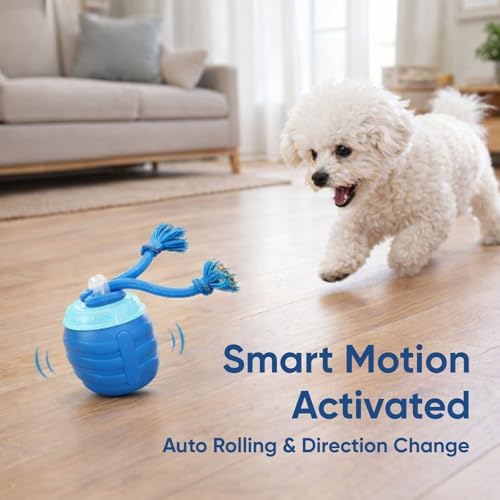 Interactive Dog Toys, Pelota Interactiva Inteligente para Perros, Motion Activated Automatic Rolling Ball for Dogs with Music (Blue)