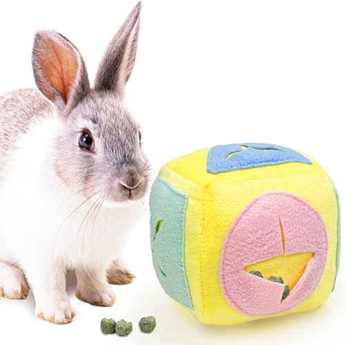 Large Rabbit Foraging Toy with Bell, Washable Snuffle Ball for Rabbits Toys Interactive Puzzle Bunny Toy Treat Dispenser Encourage Natural Foraging Skill Slow Feeder for Small Animal - Yellow