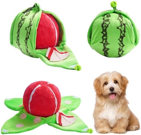 Nocciola Hide and Seek Plush Dog Toys, Watermelon Interactive Toy for Small Dogs, Green Puppy Puzzle Squeaky Toys with Crinkle Papers for Boredom, Dog Nosework Toy for Medium Pet