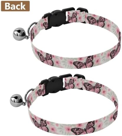 Butterflies Flowers Pale Leaf Small Dog Collar 2 Pack Collars for Cats Adjustable Length 10.6" to 17.1"
