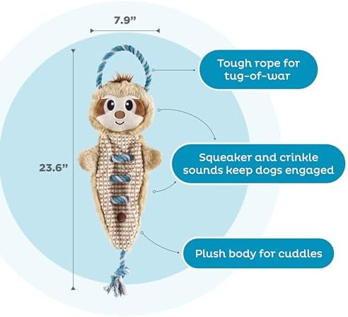 Outward Hound by Charming Pet Ropiez Rope Interactive Dog Tug Toy for Tugging Squeaky Fun, Sloth, Brown