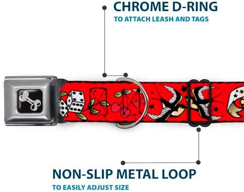 Dog Collar Seatbelt Buckle, Lucky Red, 11 to 17 Inches, 1.0 Inch Wide