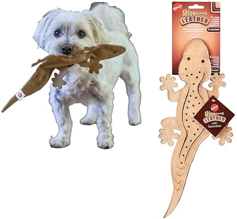 SPOT Skinneeez Leather Lizard – 15" Stuffing-Free Dog Toy with Real Leather & 2 Squeakers, Chew & Toss Toy for Small & Medium Dogs, Best for Light to Moderate Chewers