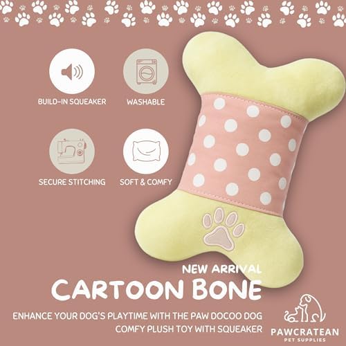 7" Squeaky Plush Toy for Puppies Small Dogs Self Etertainment Washable Soft Made [PET ONLY] (Pink Cartoon Bone)