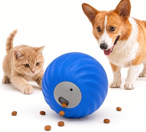 Automatic Rolling Treat Dispensing Pet Ball, Interactive Leaking Food Pet Toy, Dual Mode Rechargeable Puzzle Feeder for Small Medium Dogs & Indoor Cats（2.83In,0.36lb,Blue）