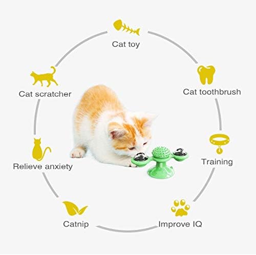 GBSYU Interactive Windmill Cat Toys with LED Light Ball, Catnip, Suction Cup, Cat Exercise, Green