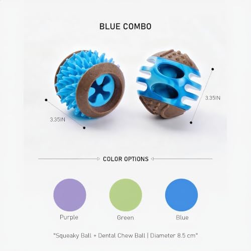 MECOOL 2PCS Durable Dog Chew Toys, Squeaky Chew Ball & Treat Dispensing Toy, Tough Nylon Ends & Natural Rubber for Aggressive Chewers, Interactive Puzzle Toys for All Breed Dogs,Bacon Flavored,Blue