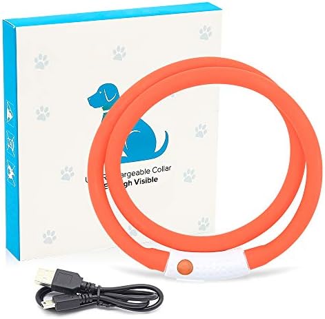 BSEEN Light Up Dog Collar, Glowing LED Dog Collar Rechargeable Cuttable Lighted Puppy Collar Safety Dog Lights Makes Your Beloved Dogs Be Seen at Night(Orange)