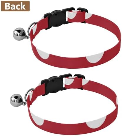 White Polka Dots On Red Soft Polyester Pet Collar, 2 Pack Cat Collars with Bell