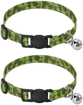 Geometric Green Brown Cat Collars with Bell 2 Pack Kitten Collars Adjustable Length 10.6" to 17.1"