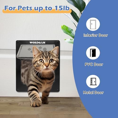 Wordcam Cat Door for Interior/Exterior, for Pets Waist≤5.9", Medium, Black