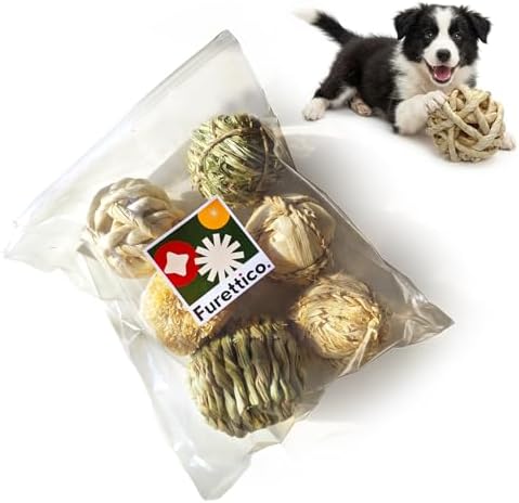 Natural Dog Chew Toys, 6pcs Woven Grass Chew Balls for Dogs, Dental Teething Toys & Interactive Fetch Toys, Outdoor Rattan Digestible Chew Ball for Boredom Relief and Teeth Cleaning
