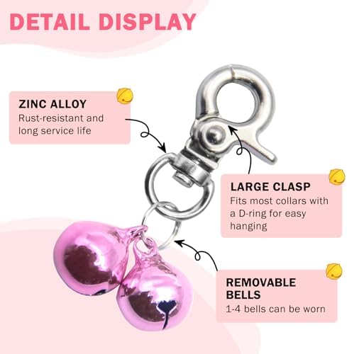 SCENEREAL Bells for Dog Collars - 2 Pack Pet Hanging Ring Bell Accessories for Dog & Cat, Pet Pendant Collar Charm with Heavy Duty Snap Clips, Sliver Bells for Tracking and Training Christmas Gift