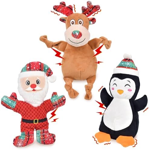 3 Pack Christmas Dog Toys,Christmas Squeaky Interactive Dog Toys with Crinkle Dog Gifts for Puppy, Small, Medium, Large Dogs