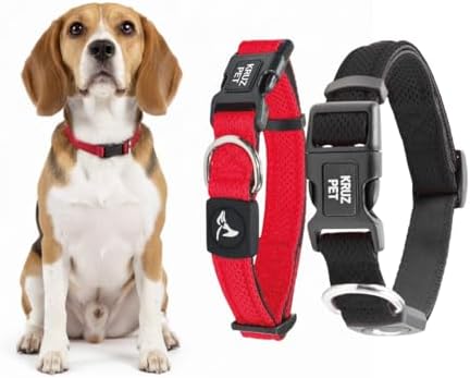 Dog Collar Bundle for Small Dogs (Width- 3/4", Neck - 10.5"-14.5") | Adjustable Padded Black & Red Dog Collars with Heavy Duty O-Ring | Soft & Comfortable Fit for Large Dogs