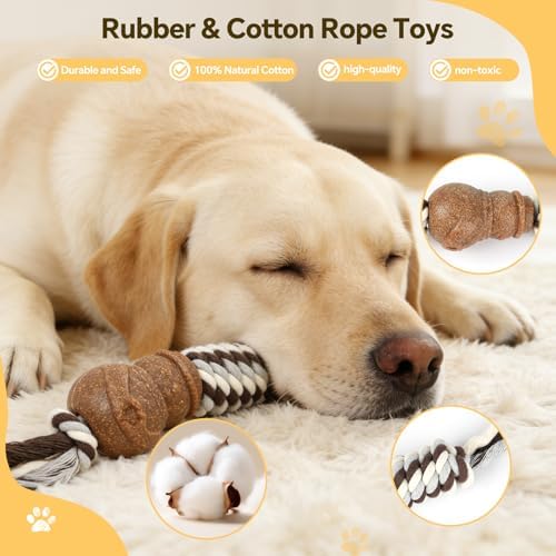 Dog Chew Toys for Aggressive Chewers – Puppies & Adults, Multiple Textures & Rope， ndestructible Tough Durable Interactive Dog Toys， Brown Snowman