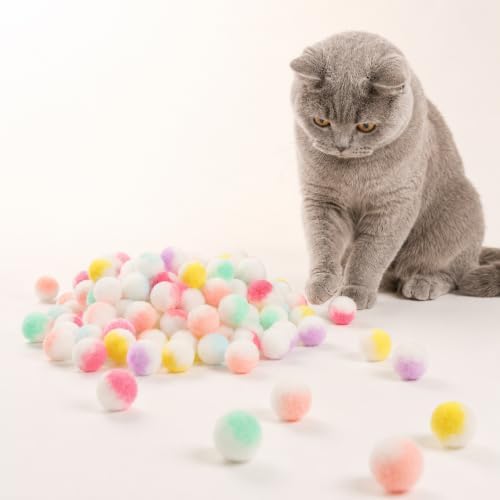 50-Pack Cat Toy Balls, 1.18-Inch Soft Fuzzy Pom Poms for Indoor Cats